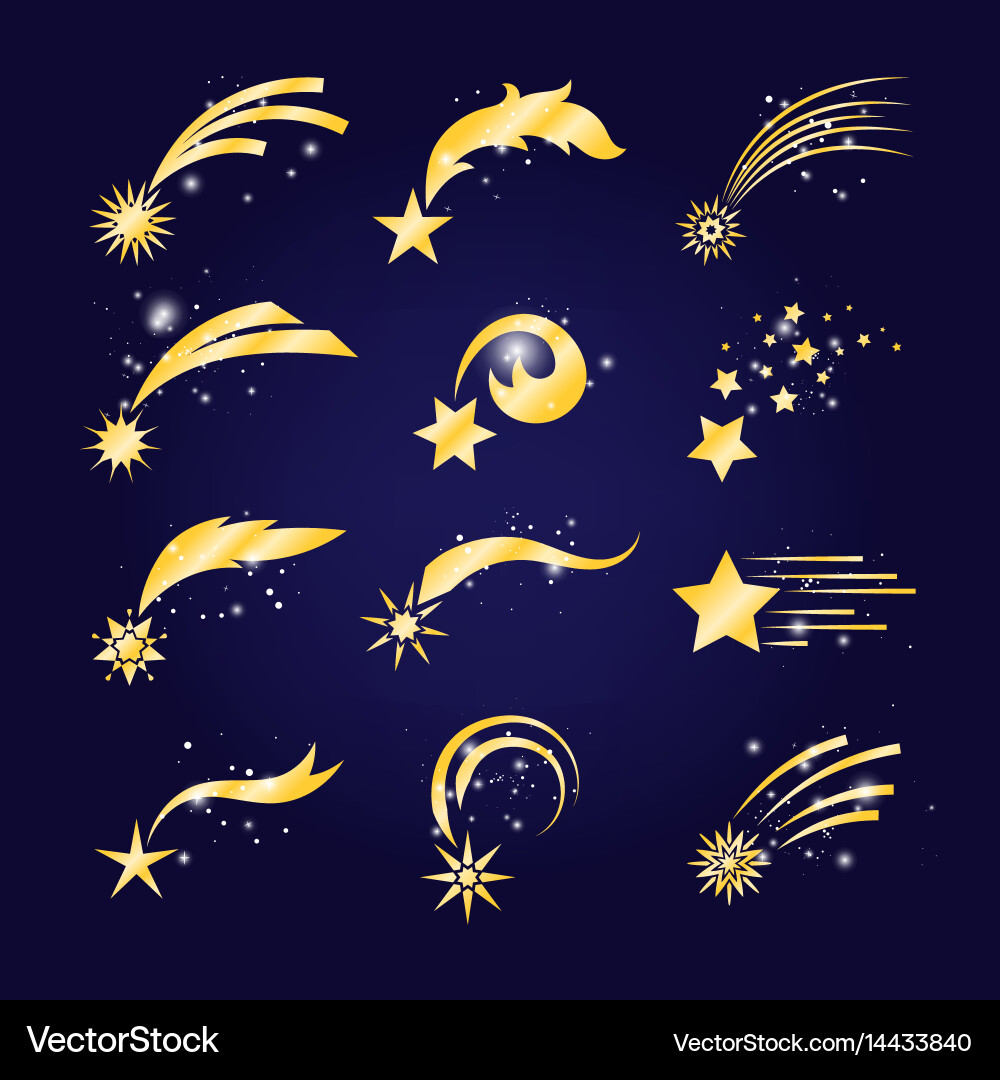 Golden Shooting Stars and Comets Vector Image