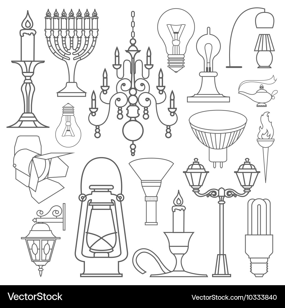 Lighting elements icon set thin line design vector image