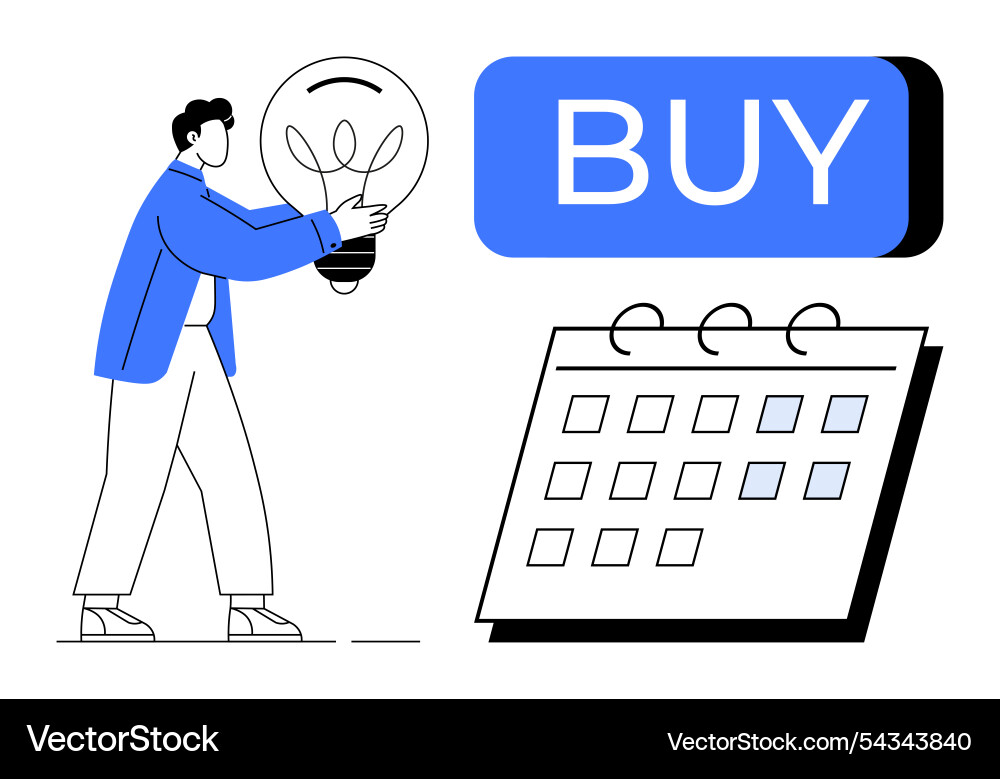 Man holding light bulb with buy button Man holding light bulb with buy button vector image