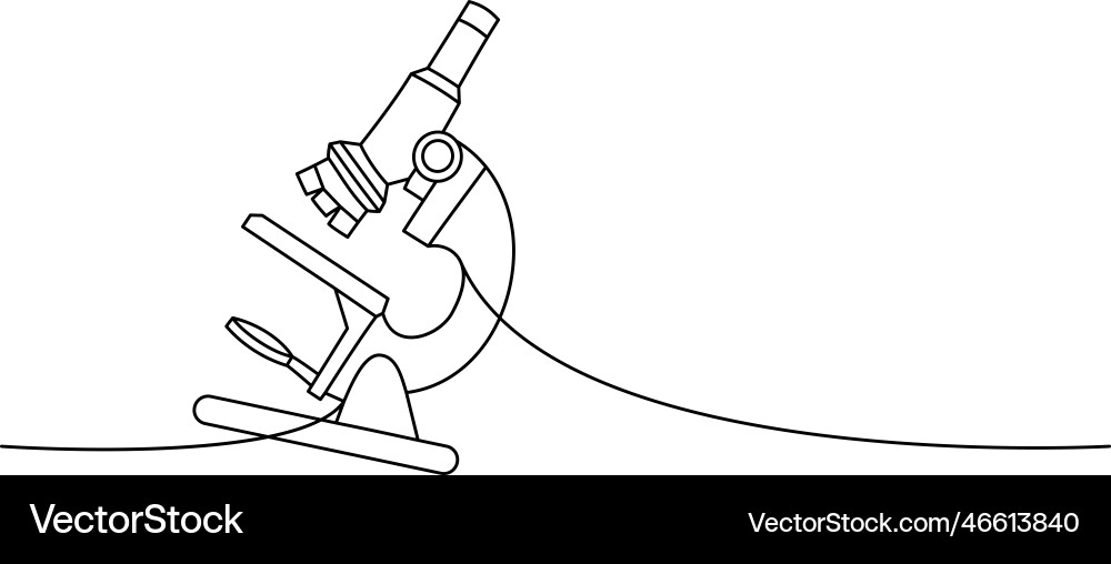 Microscope one line continuous drawing laboratory Vector Image