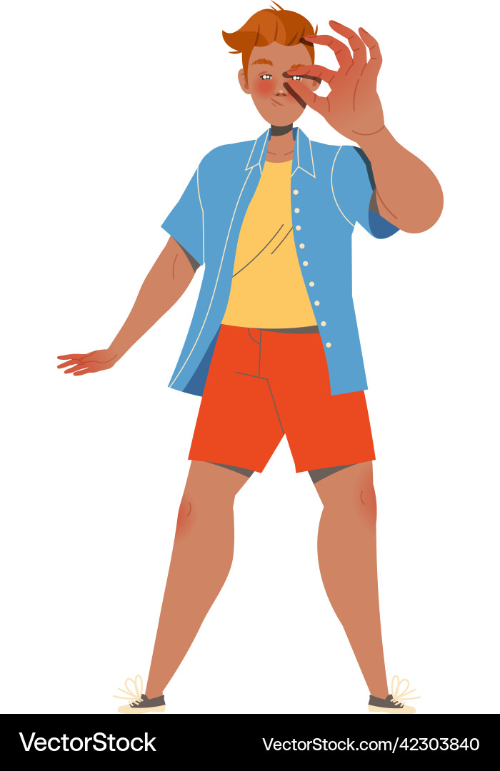 Redhead man character showing small size Vector Image