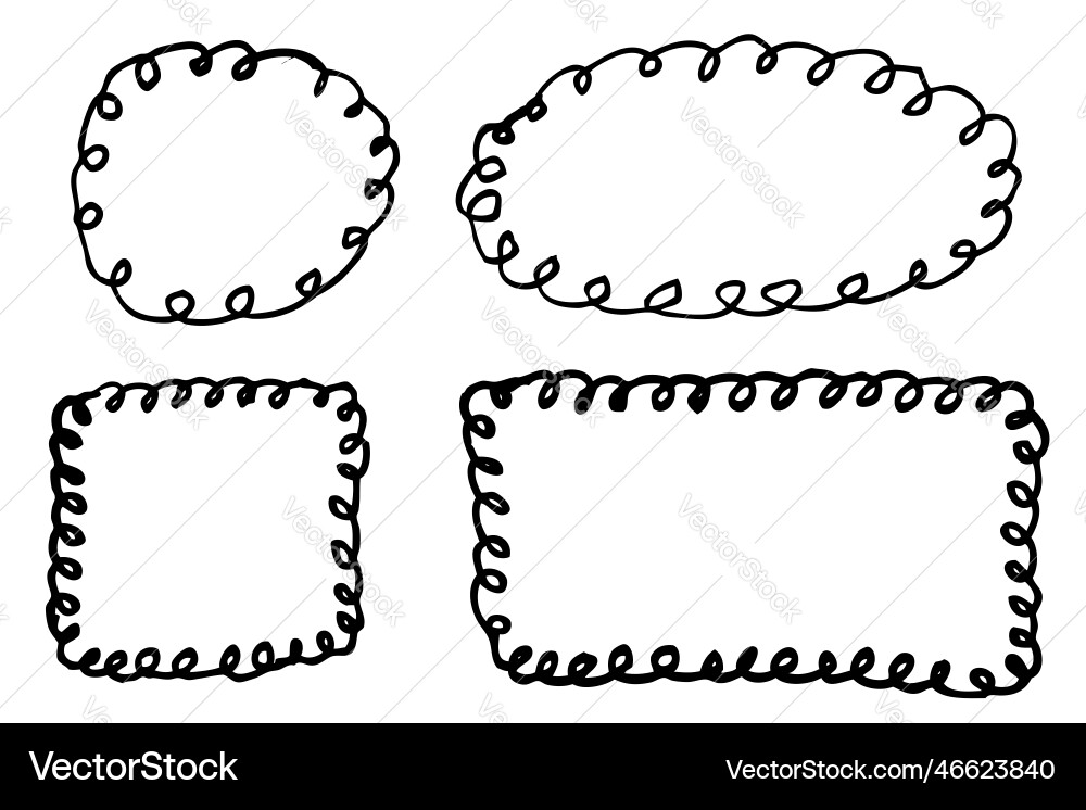 Set 4 curl line frame hand draw sketch black vector image