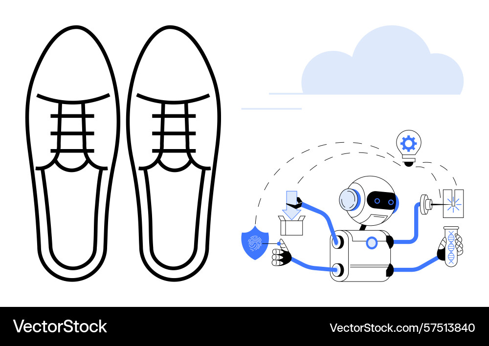 Smart ai robot performing tasks with formal shoes vector image