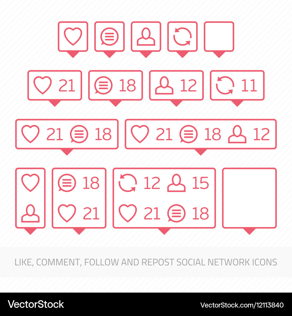 Social Network Icons - Like, Comment, Follow Vector Image