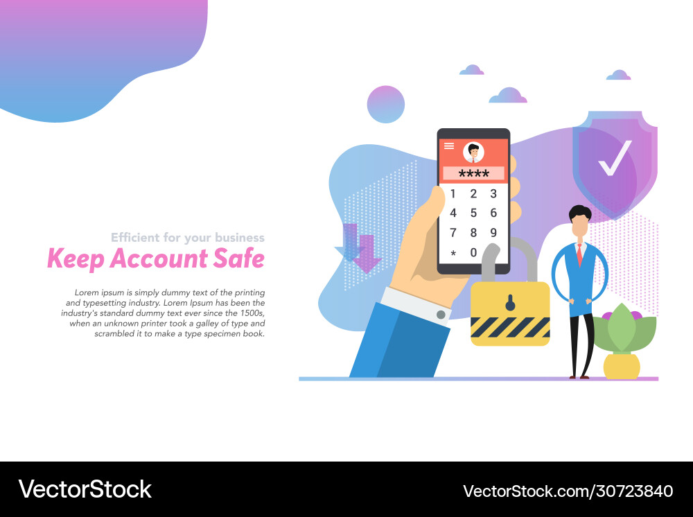 Web header - man with phone locked a password vector image