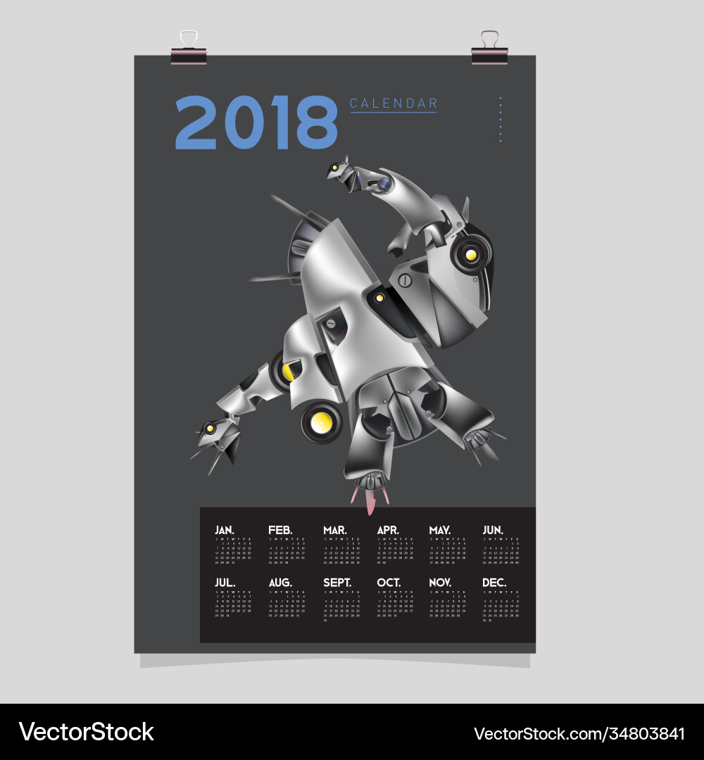 2018 calendar design template 3d realistic robot vector image