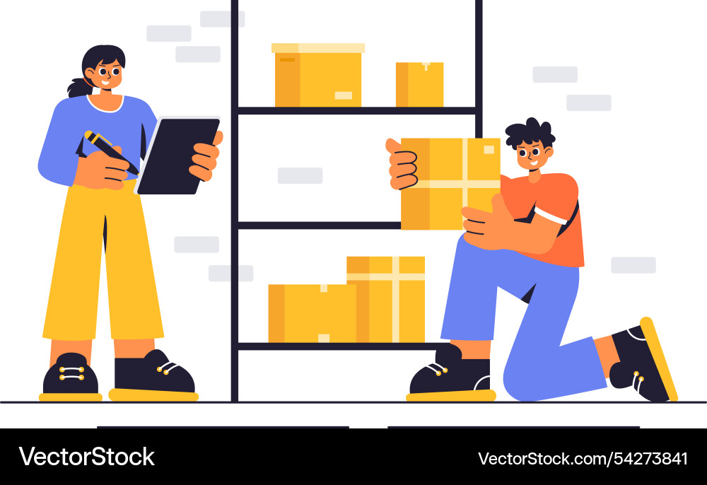 A self storage unit with cardboard boxes filled A self storage unit with cardboard boxes filled vector image