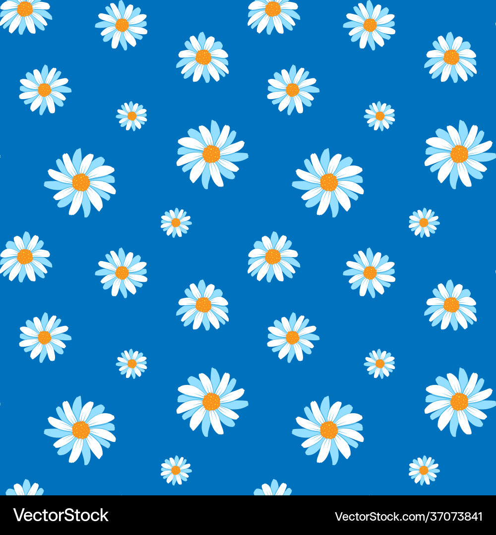 Chamomile seamless pattern on blue background Vector Image