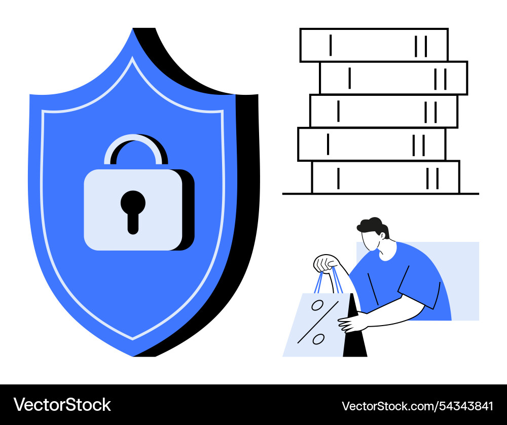 Cybersecurity concept with shield lock data Cybersecurity concept with shield lock data Vector Image