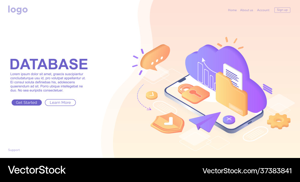 Database with cloud server data set process Database with cloud server data set process vector image