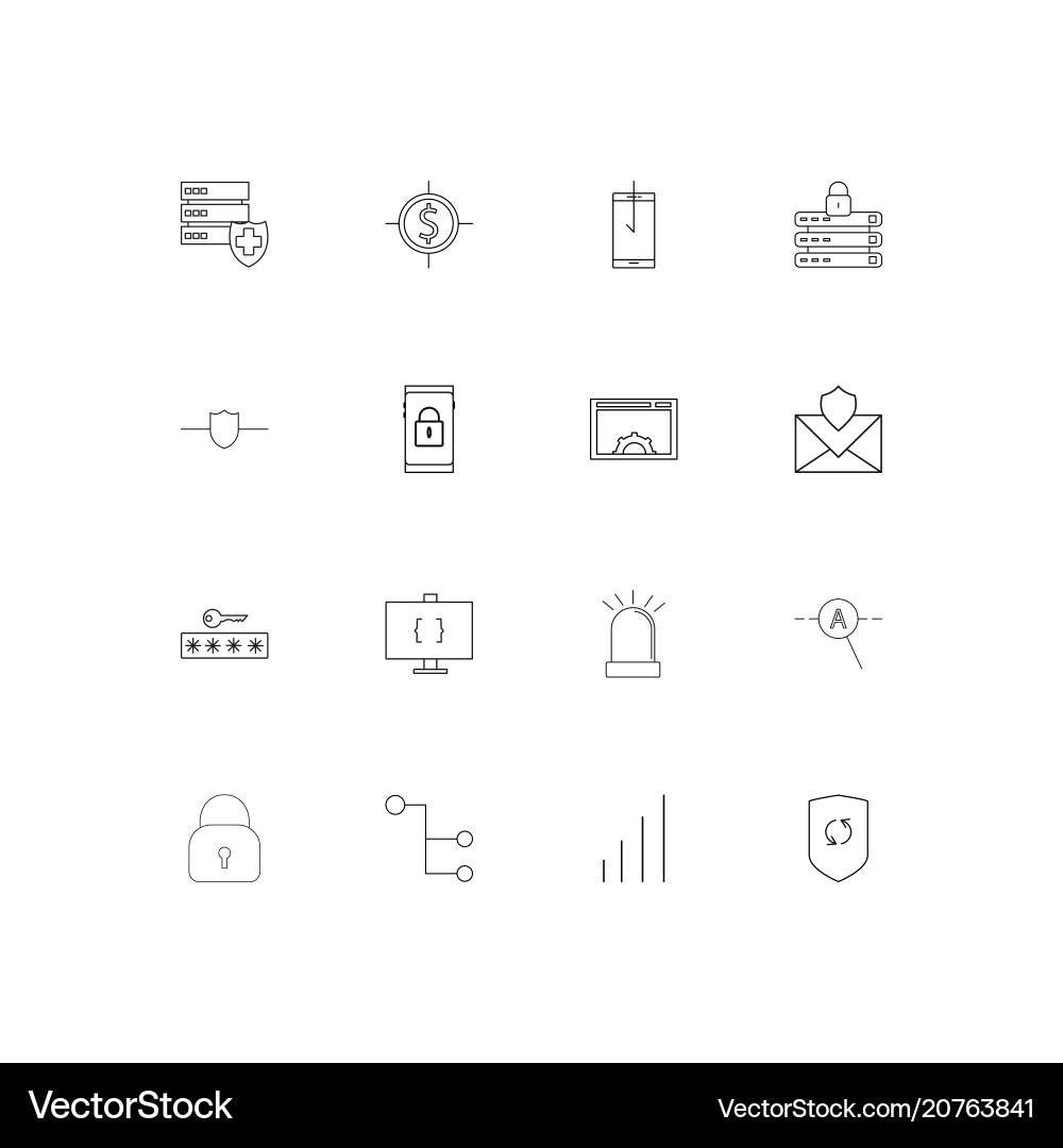 Internet security linear thin icons set outlined vector image