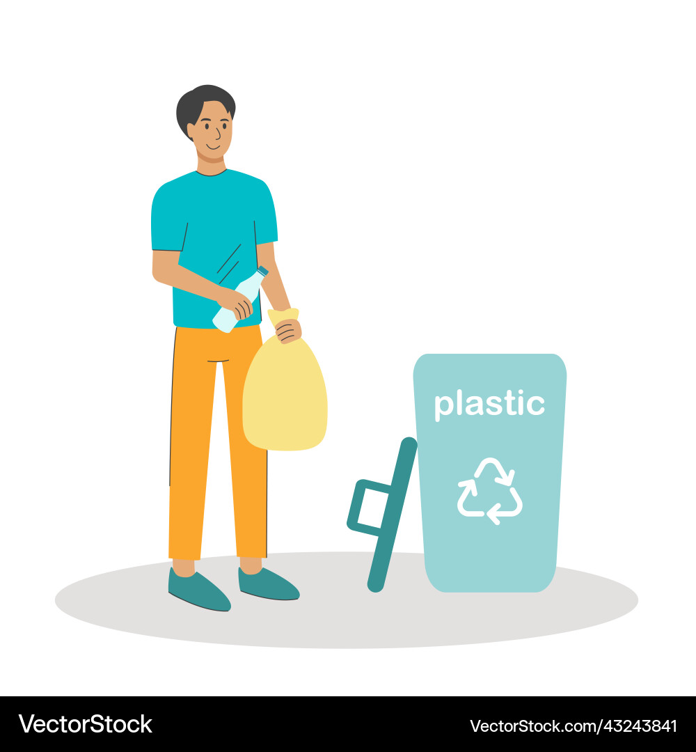 Man throws garbage into container Man throws garbage into container vector image