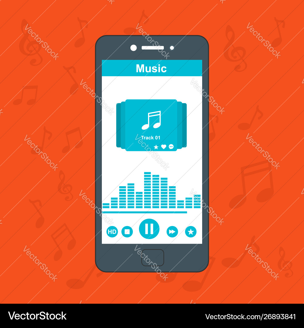 Media player application app template with flat Vector Image