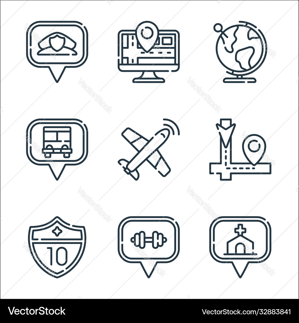 Navigation and maps line icons linear set quality Navigation and maps line icons linear set quality vector image