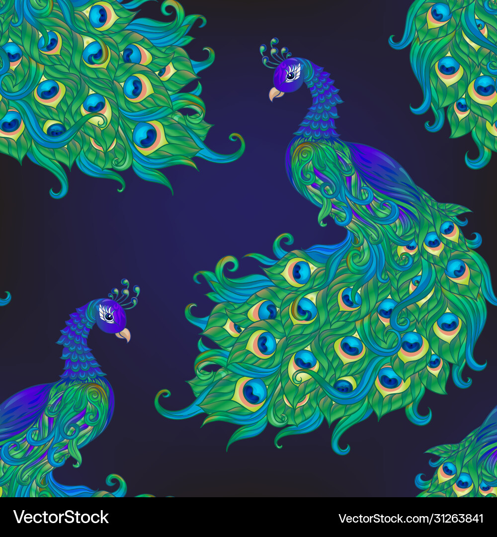 Peacock bird seamless pattern background Peacock bird seamless pattern background vector image