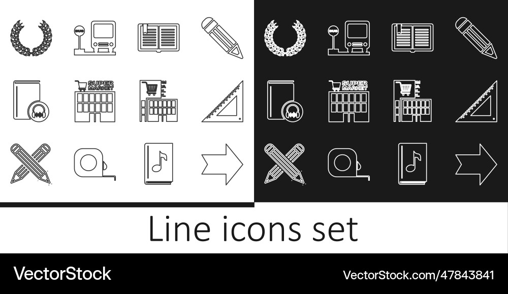 Set line arrow triangular ruler open book Set line arrow triangular ruler open book vector image