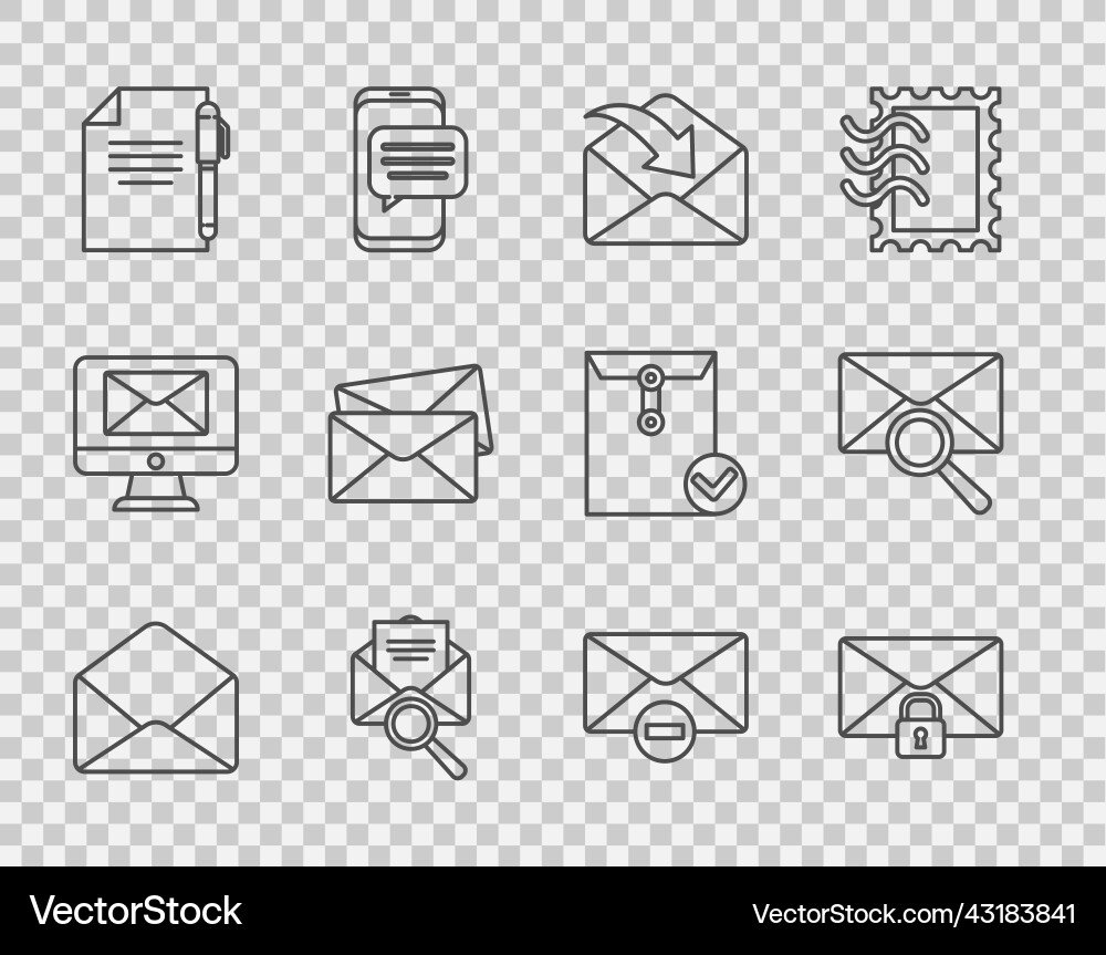 Set line envelope mail message lock password Set line envelope mail message lock password vector image