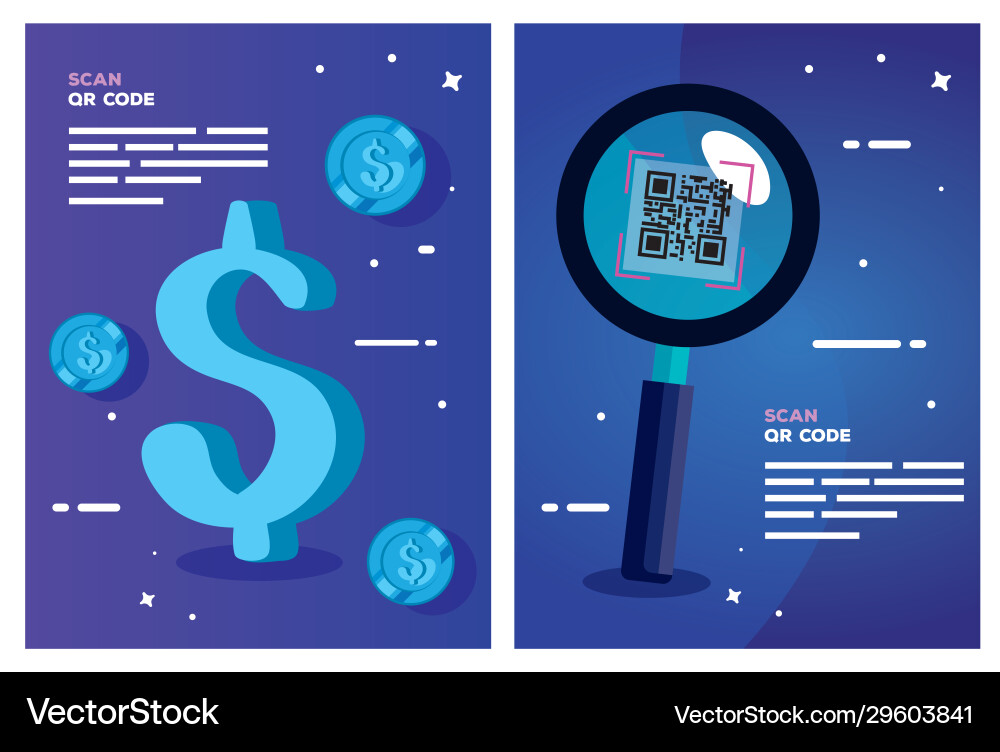 Set poster scan code qr and icons Vector Image