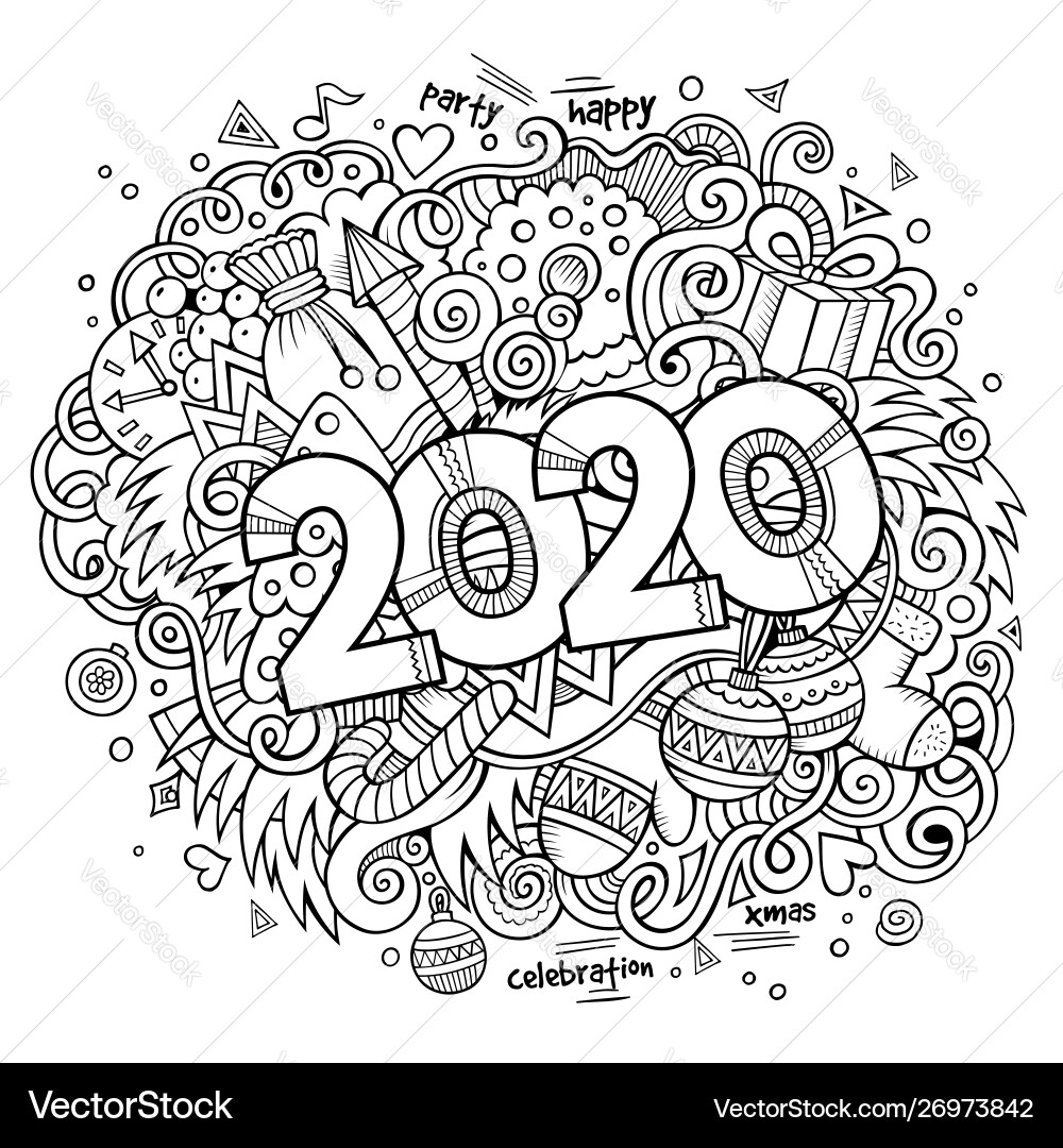 2020 doodles new year objects vector image