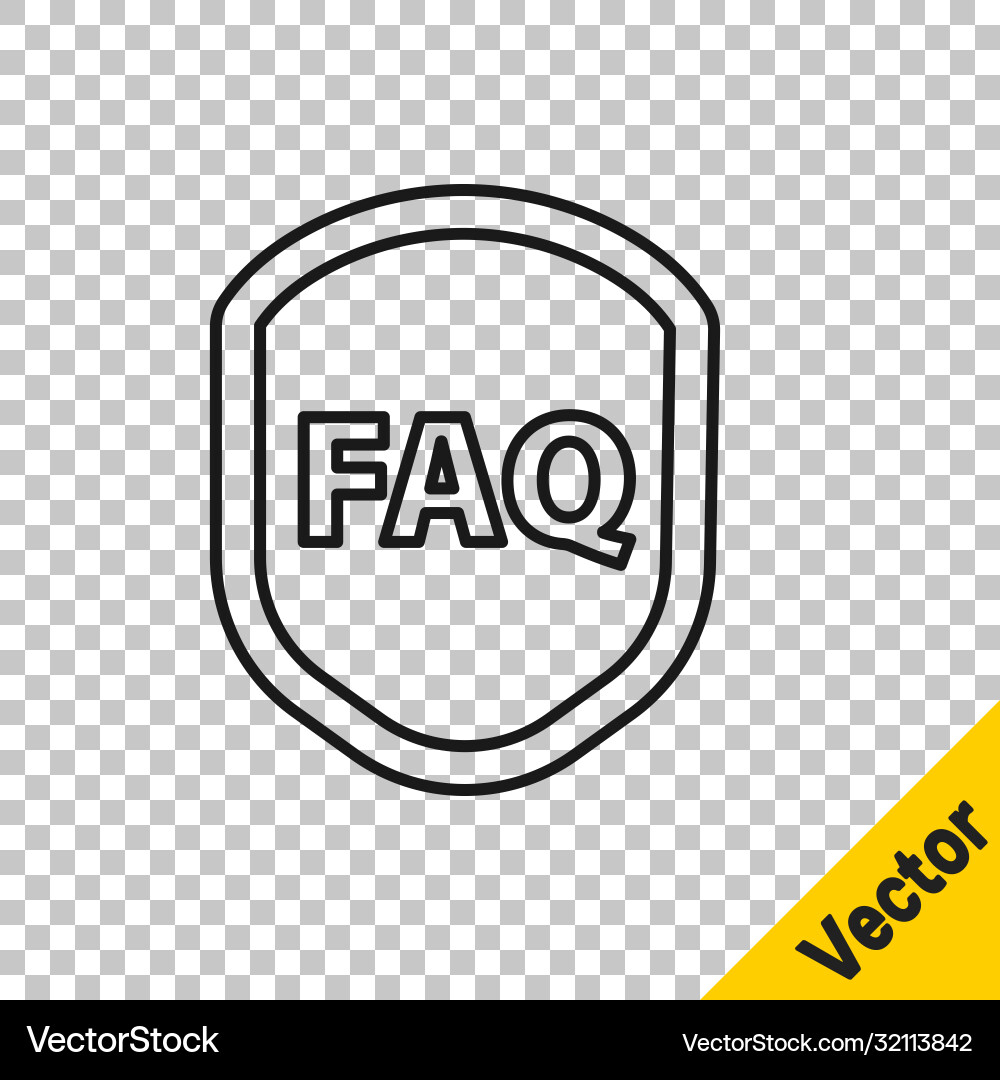 Black line shield with text faq information icon Black line shield with text faq information icon vector image