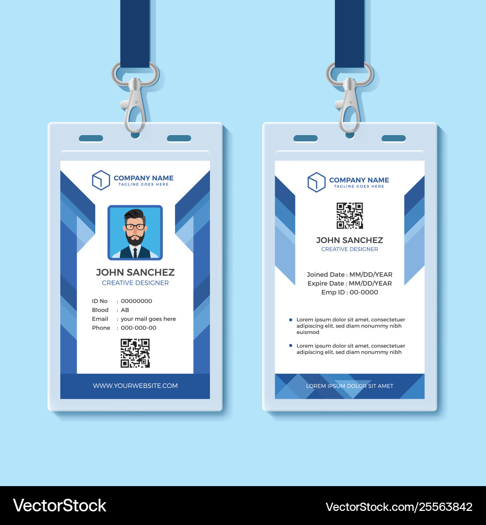 Blue employee id card design template Blue employee id card design template vector image