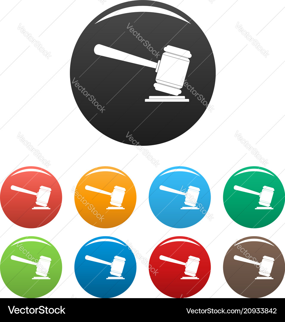 Judge gavel icons set color Vector Image