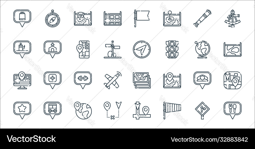 Navigation and maps line icons linear set quality Navigation and maps line icons linear set quality vector image