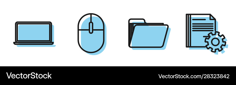 Set line document folder laptop computer mouse Set line document folder laptop computer mouse vector image