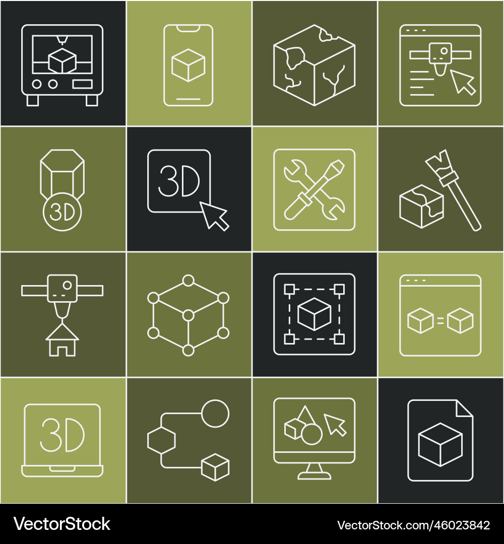 Set line isometric cube file 3d printer perfect Vector Image