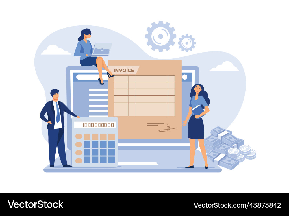 Tiny people preparing invoice on computer Vector Image