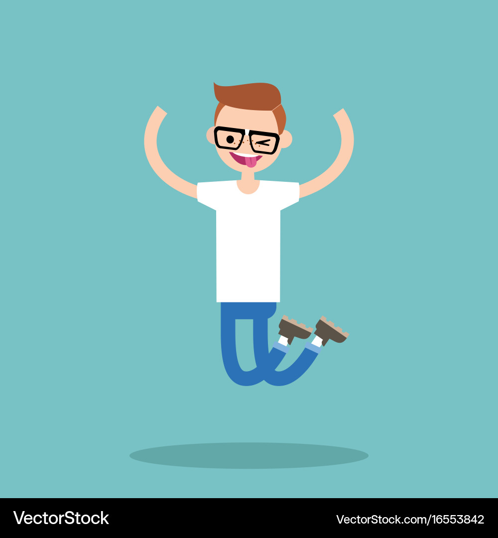 Winking Nerd Boy Jumping Flat Icon Vector Image