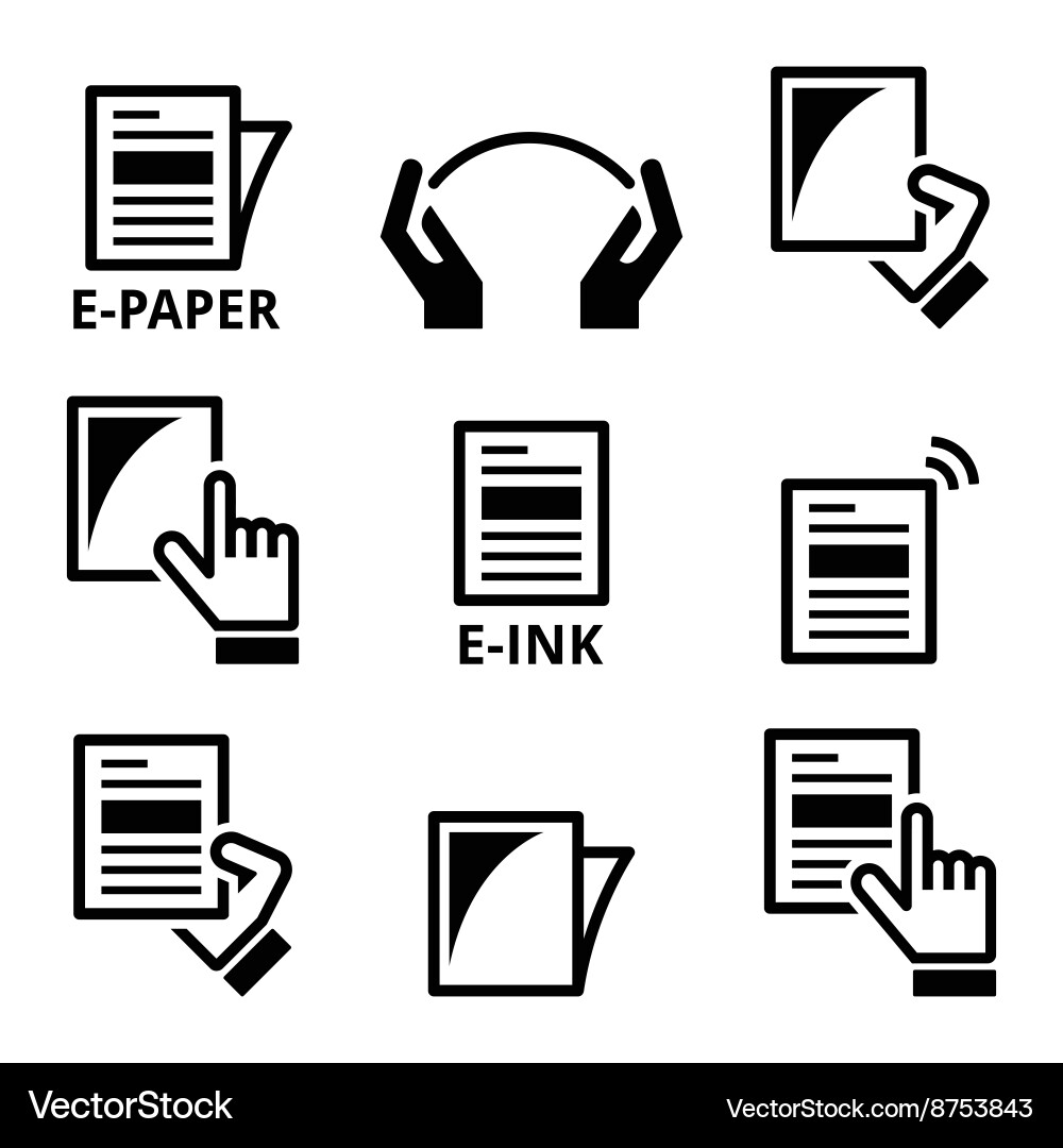 E-paper e-ink technology display device icons set vector image