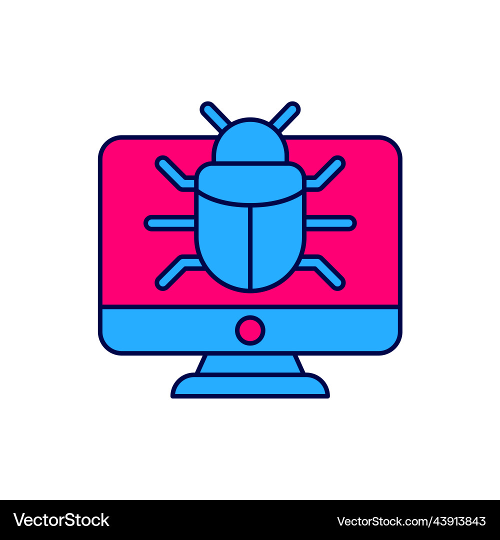 Filled outline system bug on monitor icon isolated Filled outline system bug on monitor icon isolated vector image