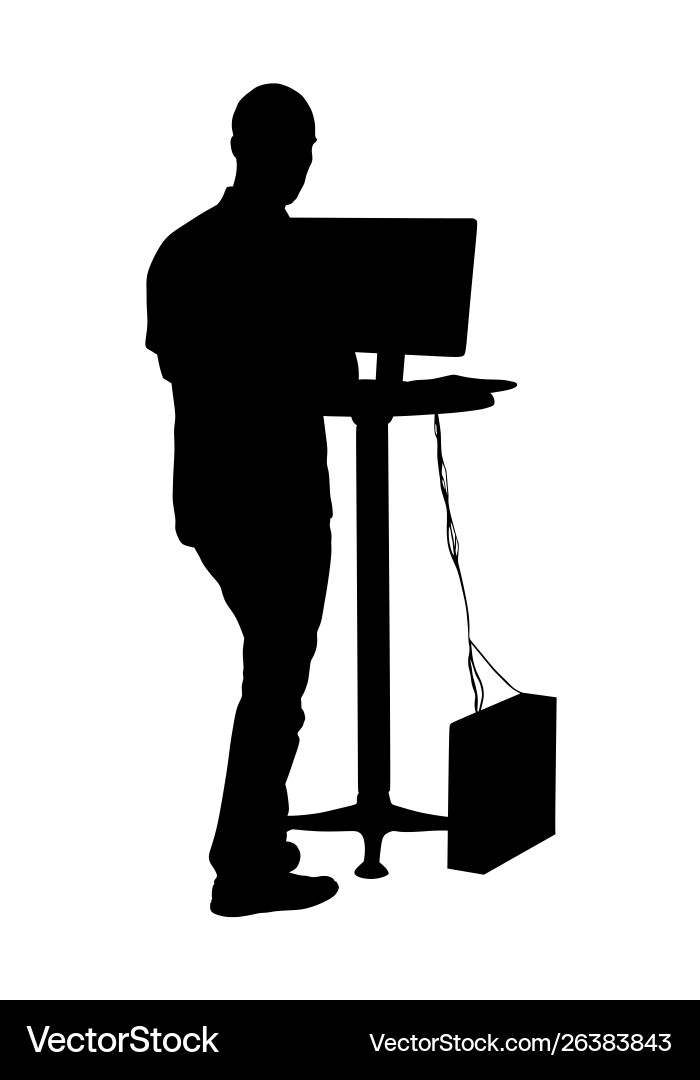 Man standing and working on computer silhouette Vector Image