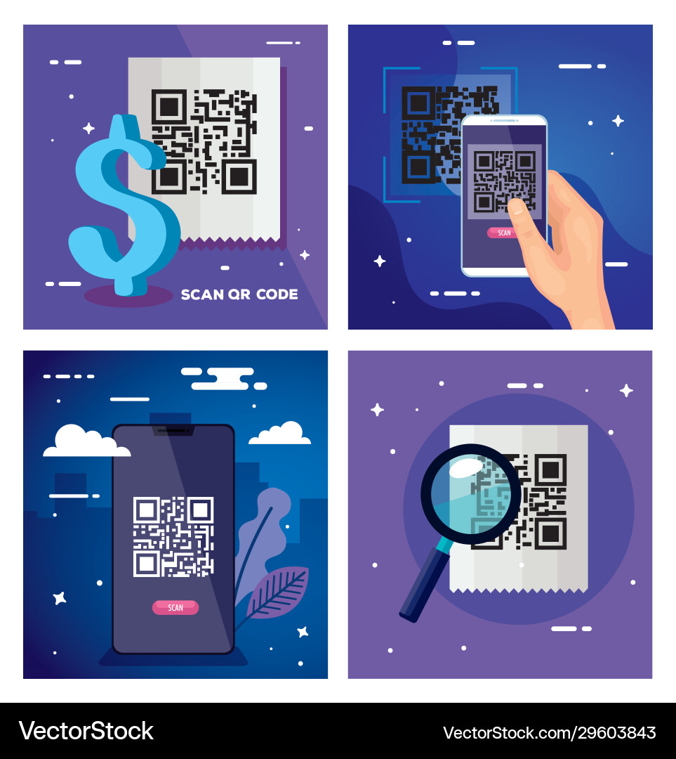 QR Code Scan Icons Set vector image