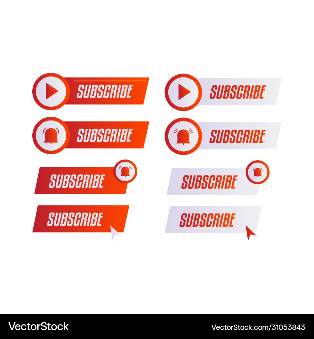 Red subscribe button set with bell and video icon vector image