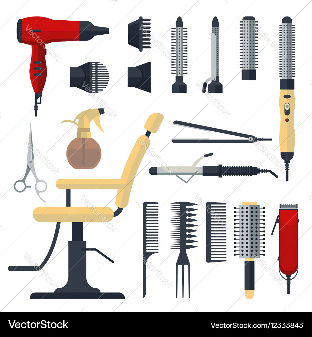 Set of hairdresser objects in flat style isolated Vector Image