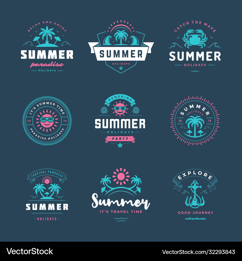 Summer holidays labels and badges retro typography Summer holidays labels and badges retro typography vector image