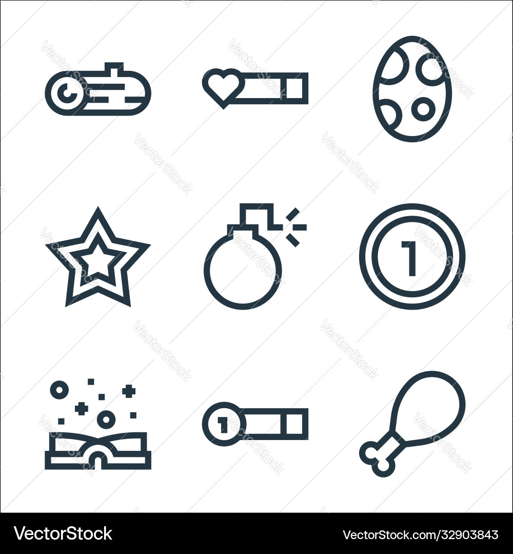 Video game elements line icons linear set quality Video game elements line icons linear set quality vector image
