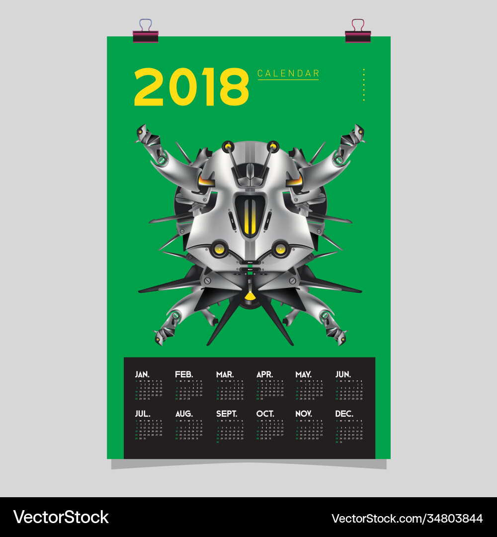 2018 calendar design template 3d realistic robot Vector Image