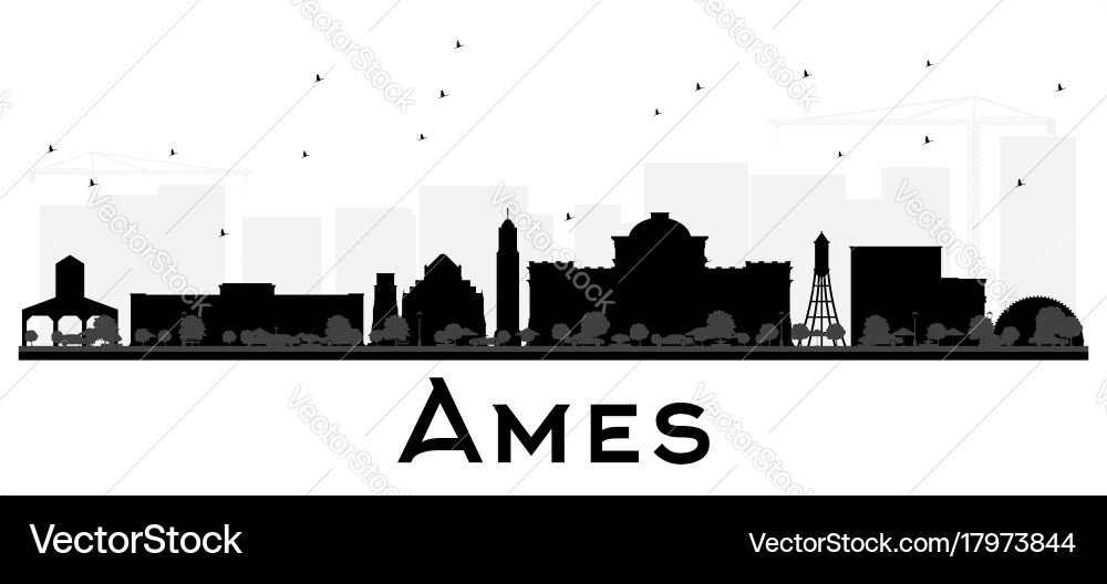 Ames iowa skyline black and white silhouette Vector Image