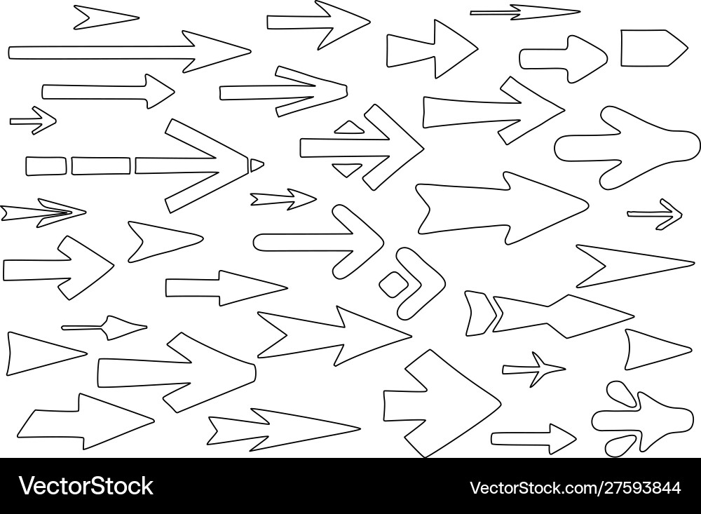 Arrow pointers hand-drawn outline set vector image