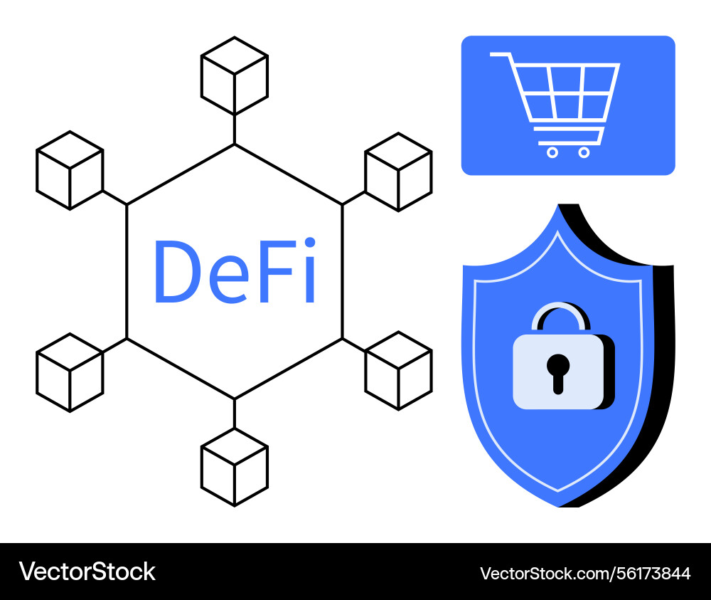 Blockchain network with defi text shopping cart Blockchain network with defi text shopping cart vector image