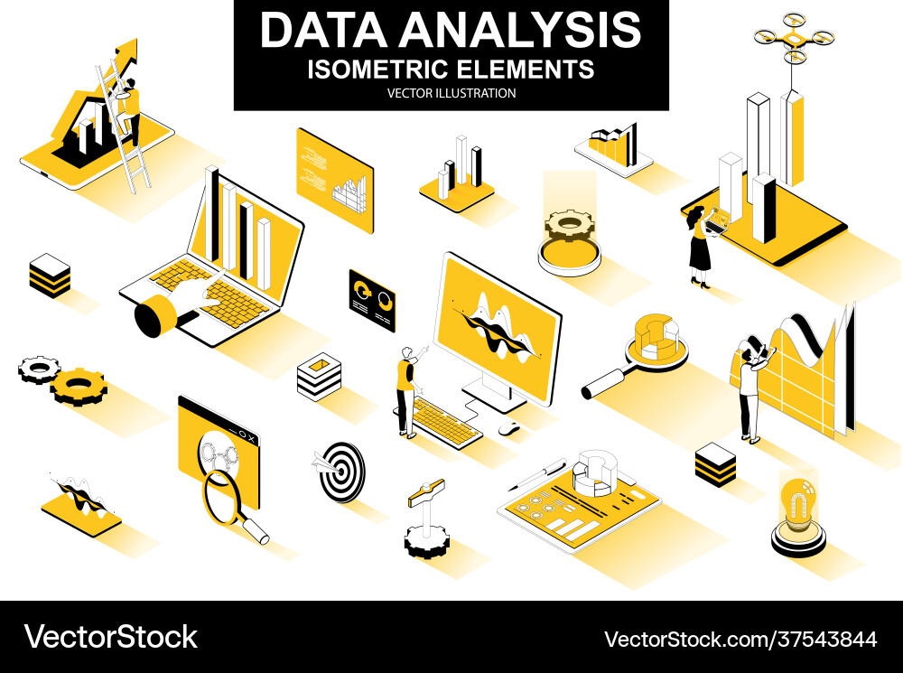 Datenanalyse Bündel isometrische Elemente Datenanalyse Bündel isometrische Elemente vektorbild
