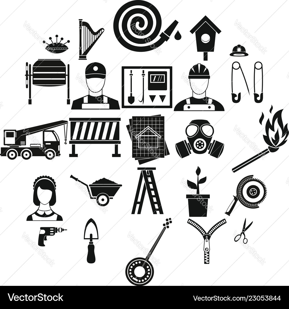 Engineering machine icons set simple style Engineering machine icons set simple style vector image
