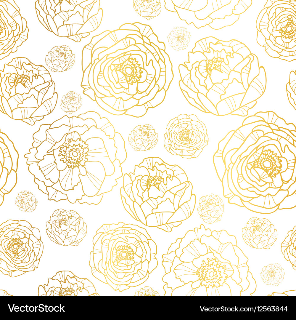 Golden Peony Floral Pattern Vector Image