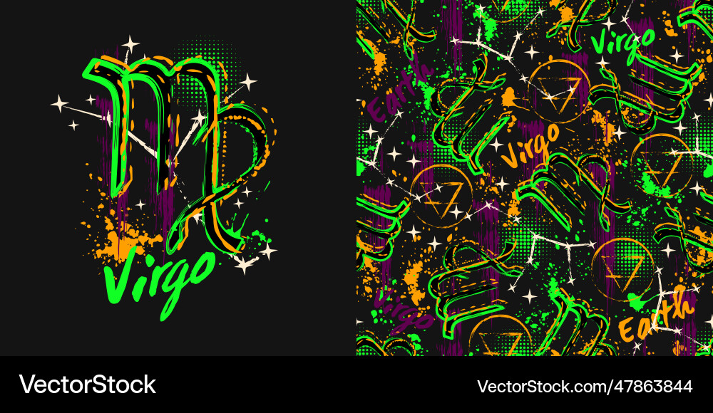 Label pattern with icon of zodiac sign virgo Label pattern with icon of zodiac sign virgo vector image