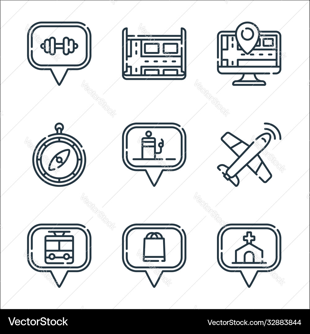 Navigation and maps line icons linear set quality Navigation and maps line icons linear set quality vector image