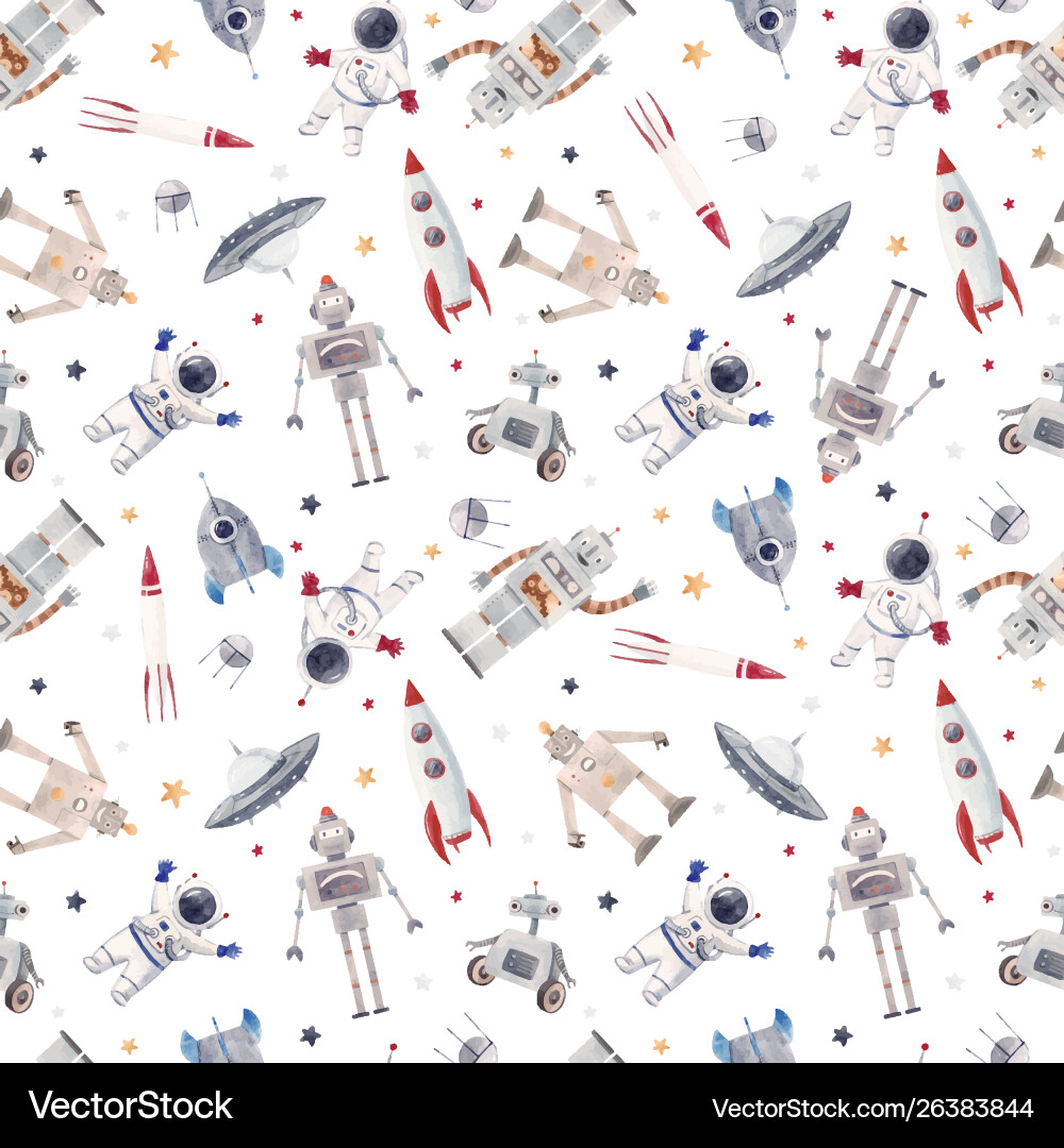 Retro Space Robots Pattern vector image