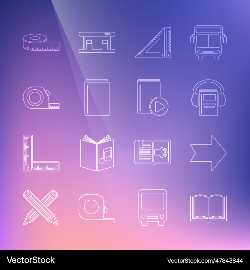 Set line open book arrow audio triangular ruler Set line open book arrow audio triangular ruler vector image